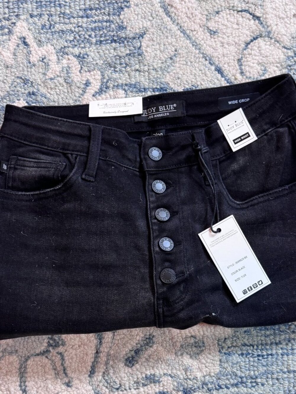 Judy Blue Black High Rise Button Fly Wide Leg Crop Jeans Size 7/28 NWT (JB26) - Picture 4 of 5